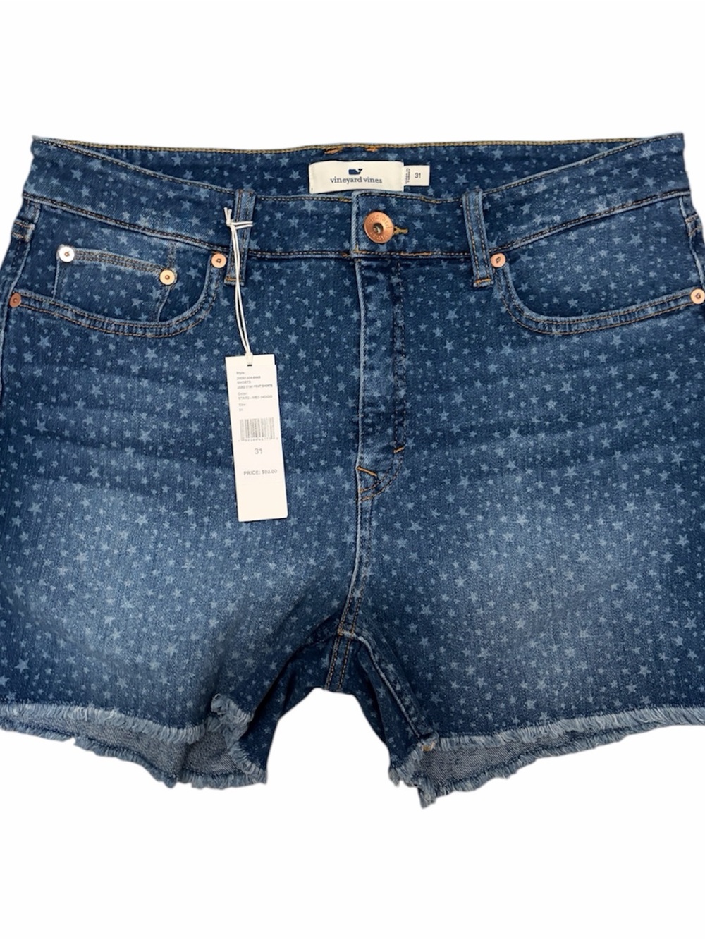 Vineyard Vines Denim Star-Print Frayed Hem Shorts - Blue